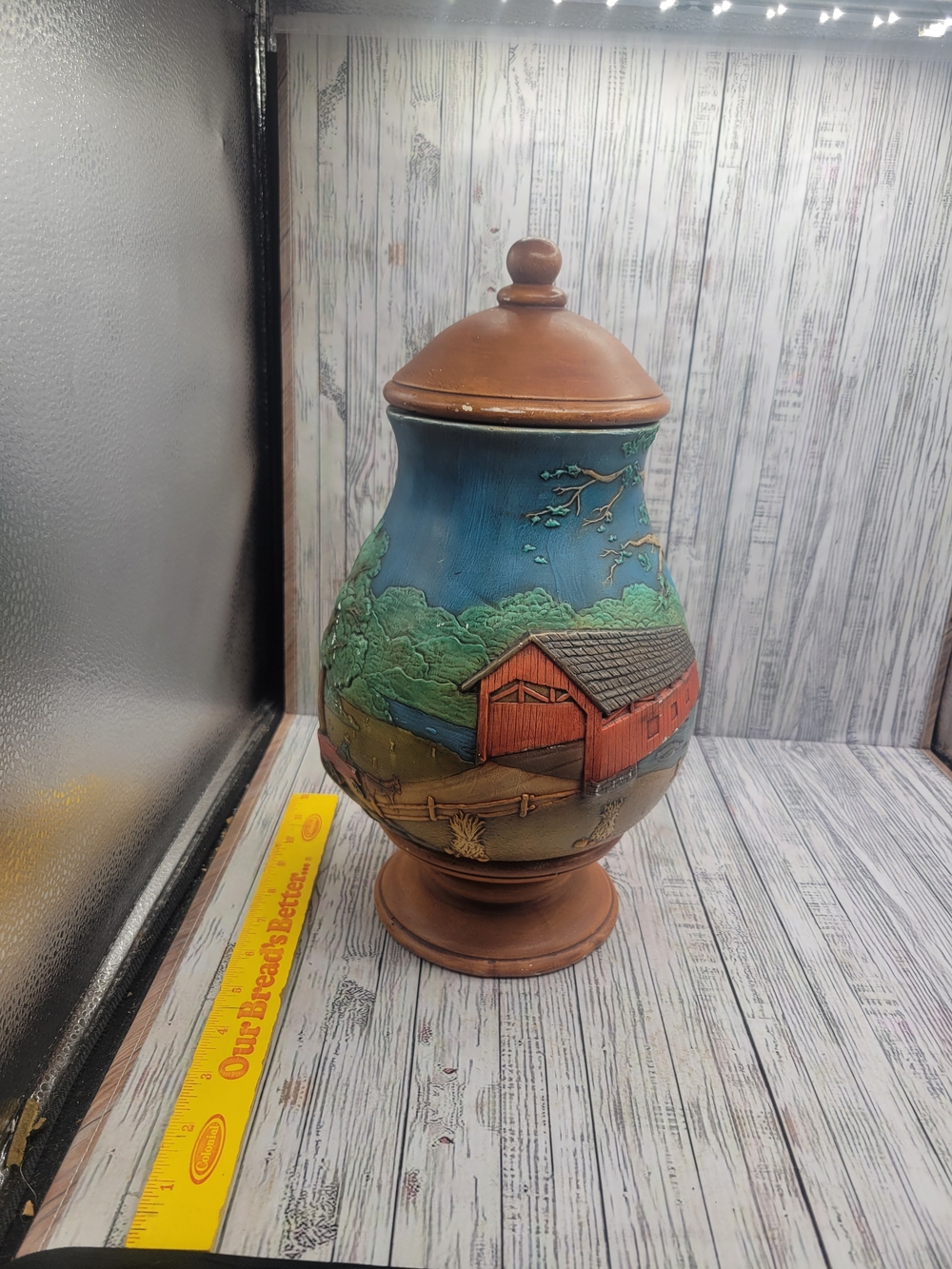 Vintage 3D Raised Relief Barn Cannister